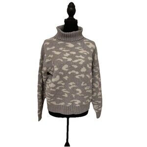 Karlie Womens Sweater Animal Print Fuzzy Knit Pullover Turtleneck Size Small S
